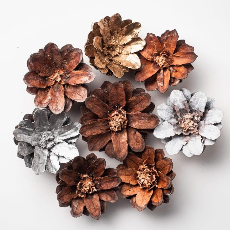 Hand-carved pinecone flowers