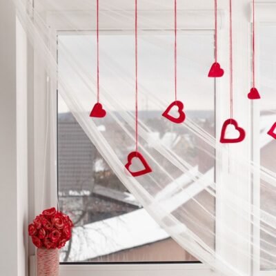 Hanging red hearts